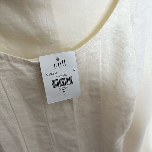 J. Jill Womens Linen Midi Dress Small Ivory Butter Yellow Summer Minimalist - Picture 6 of 13